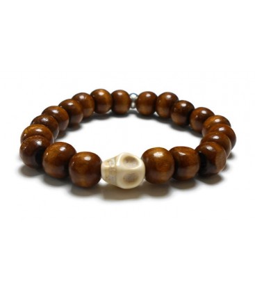 Βραχιόλι ανδρικό skull με καφέ ξύλινες χάντρες