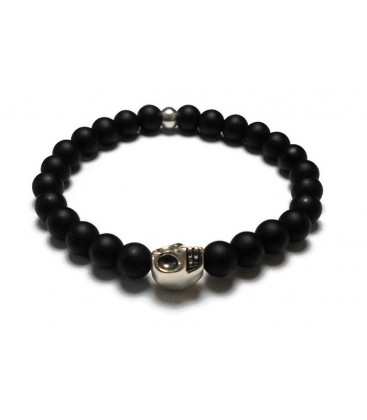 Βραχιόλι ανδρικό skull με μαύρο ματ αχάτη