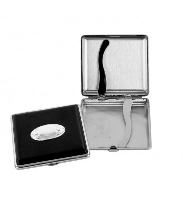 Ταμπακιέρα μαύρη με ασημένιο πλακάκι