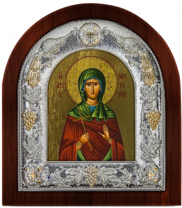 Ασημένια Εικόνα Αγία Μαρίνα Μεταξοτυπία