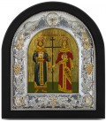Ασημένια Εικόνα Άγιος Κωνσταντίνος και Αγία Ελένη Μεταξοτυπία