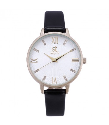 Season Time WATCH Madison Crystals Black Leather Strap 2178-1