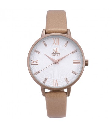 Season Time WATCH Madison Crystals Beige Leather Strap 2178-3