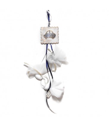 Μπομπονιέρα κρεμαστή κεραμικό μπισκότο με αυτοκίνητο MPOB8822