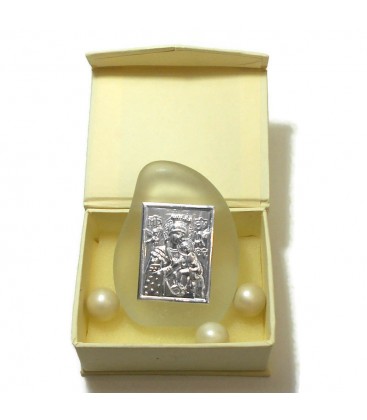 Μπομπονιέρα εικόνα Παναγία και Χριστός γυάλινη σε κουτί πολυτελείας MPOB8786