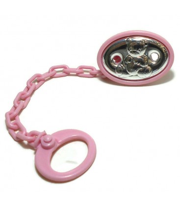 Ασημένια πιάστρα πιπίλας αρκουδάκι ροζ