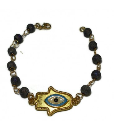 Βραχιόλι χέρι φατιμά από ορείχαλκο με ροζάριο