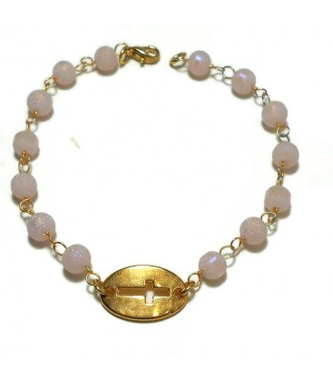 Βραχιόλι σταυρός από ορείχαλκο με ροζάριο