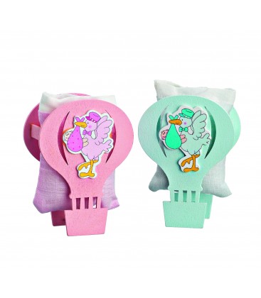 Μπομπονιέρα ξύλινο αερόστατο με πουγκί MPOG2525