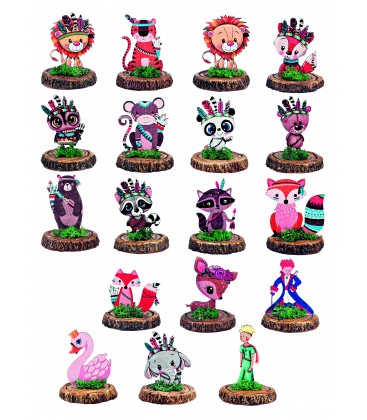 Μπομπονιέρα ξύλινα ζωάκια σε κορμό MPOB3907