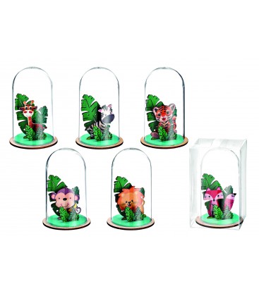 Μπομπονιέρα ξύλινο ζωάκια σε γυάλα MPOB3335