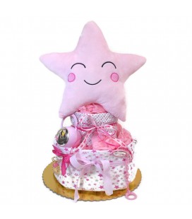 Diaper cake με ασημένια δώρα για κορίτσι 0627