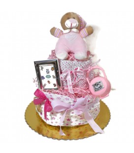 Diaper cake με ασημένια δώρα για κορίτσι 1149